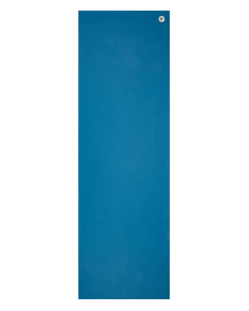 Blue yoga mat on a light gray background