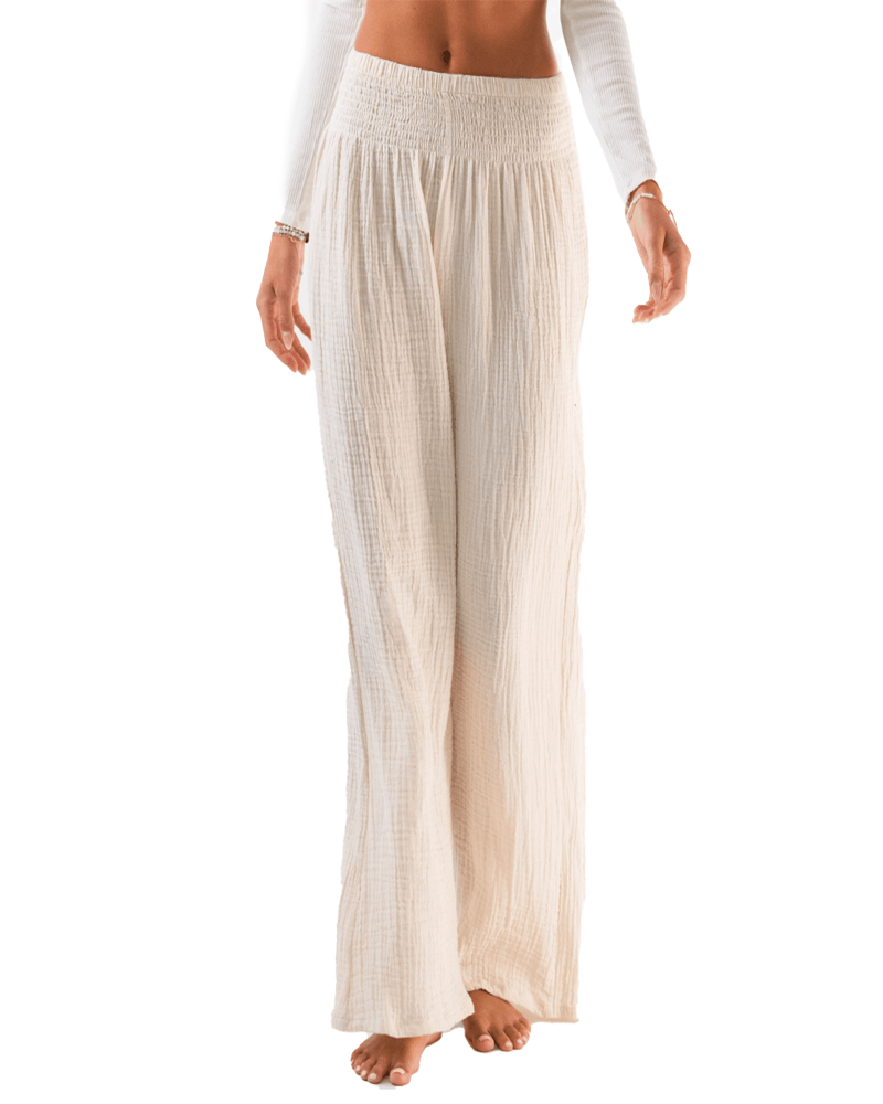 lotus and luna Cream Wide Leg Cotton Pants