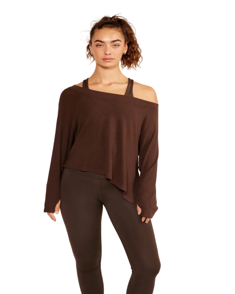 cream yoga Fare off-Shoulder Long-Sleeve Top