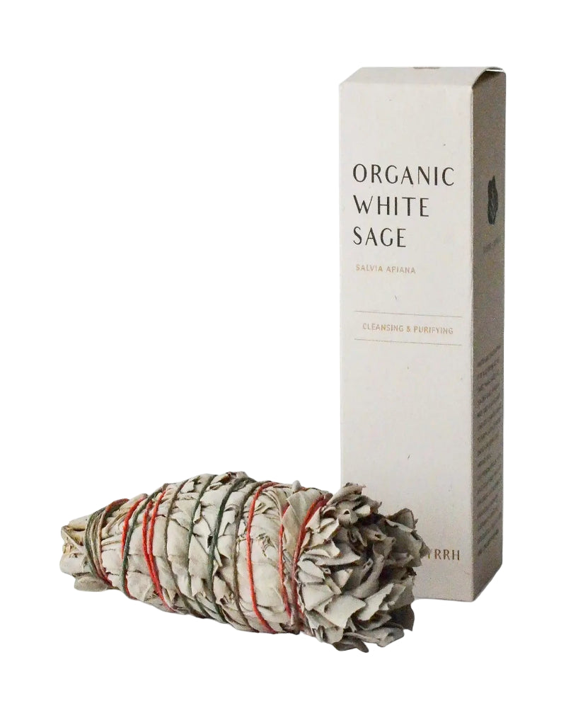 Organic white sage bundle with packaging on a white background