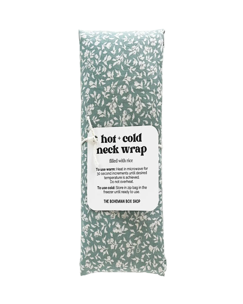 Hot and cold neck wrap with floral pattern on a white background