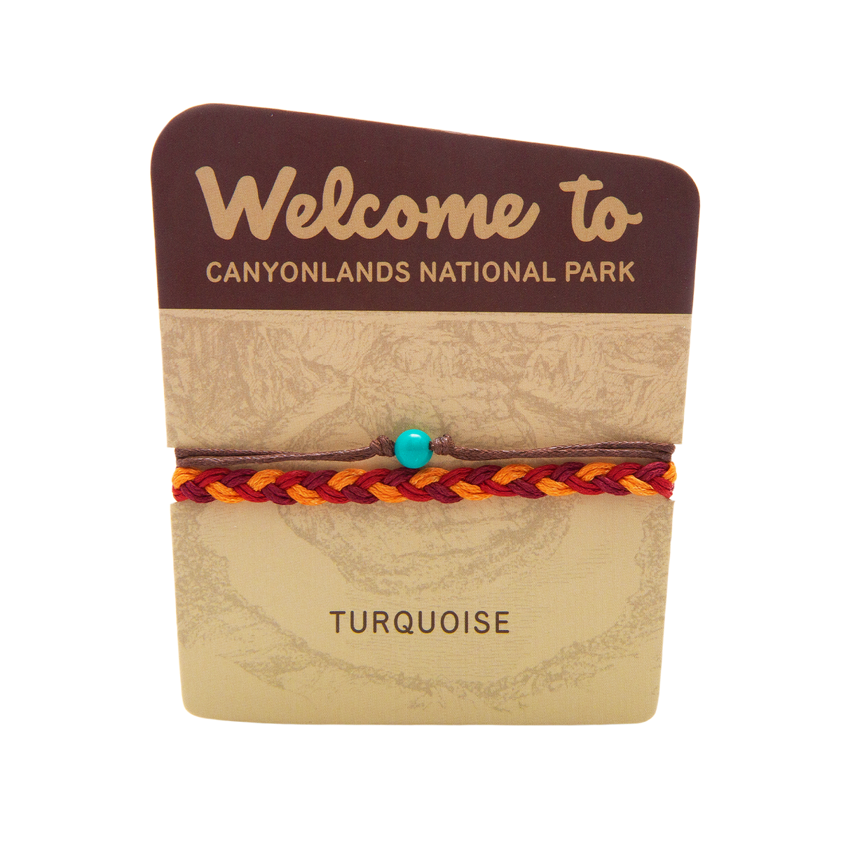Bracelet with 'Welcome to Canyonlands National Park' text on a brown and beige background
