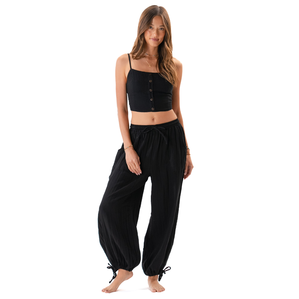 Black Cotton Cargo Yoga Pants