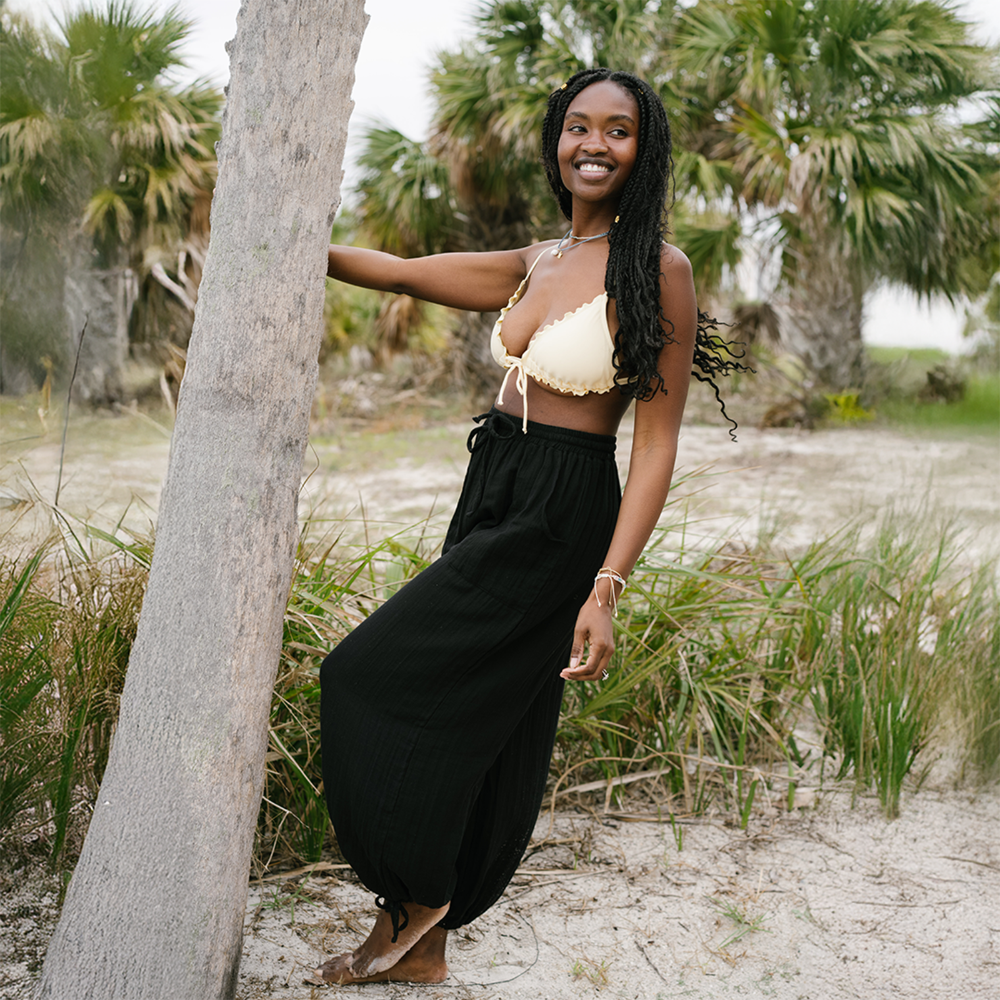 Black Cotton Harem Pants