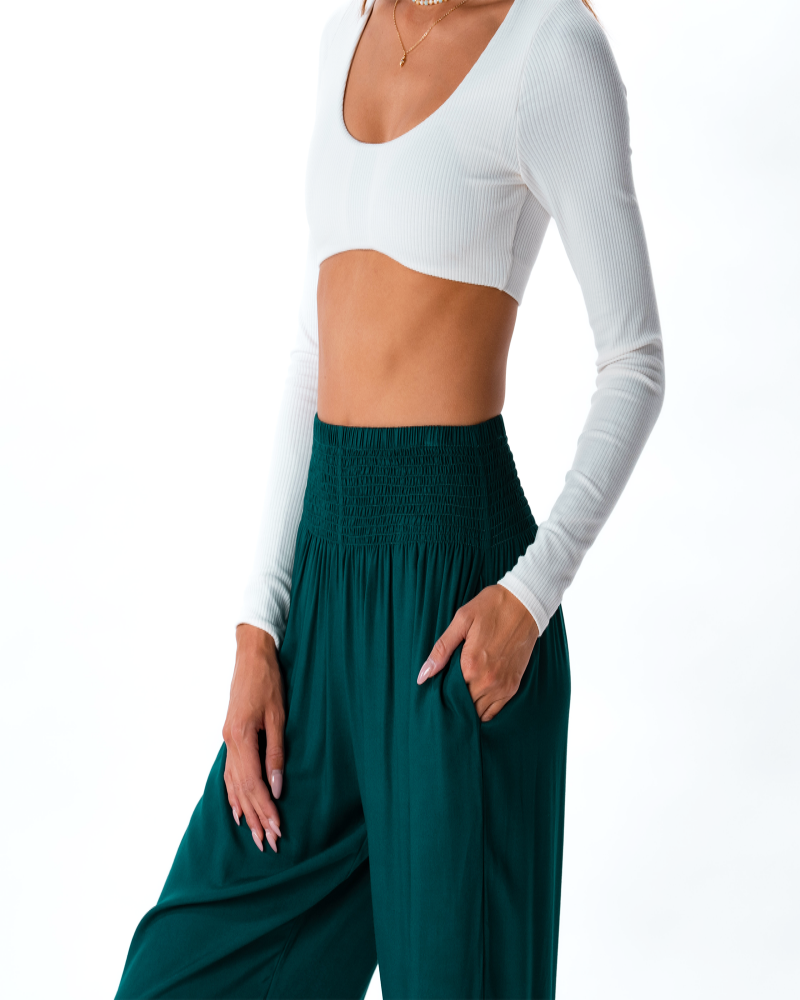 Smocked High-Waist Harem Pants