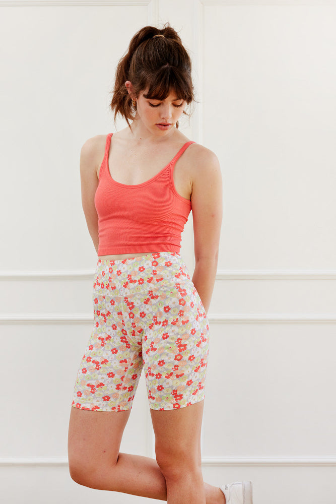Floral High-Waist Yoga Shorts