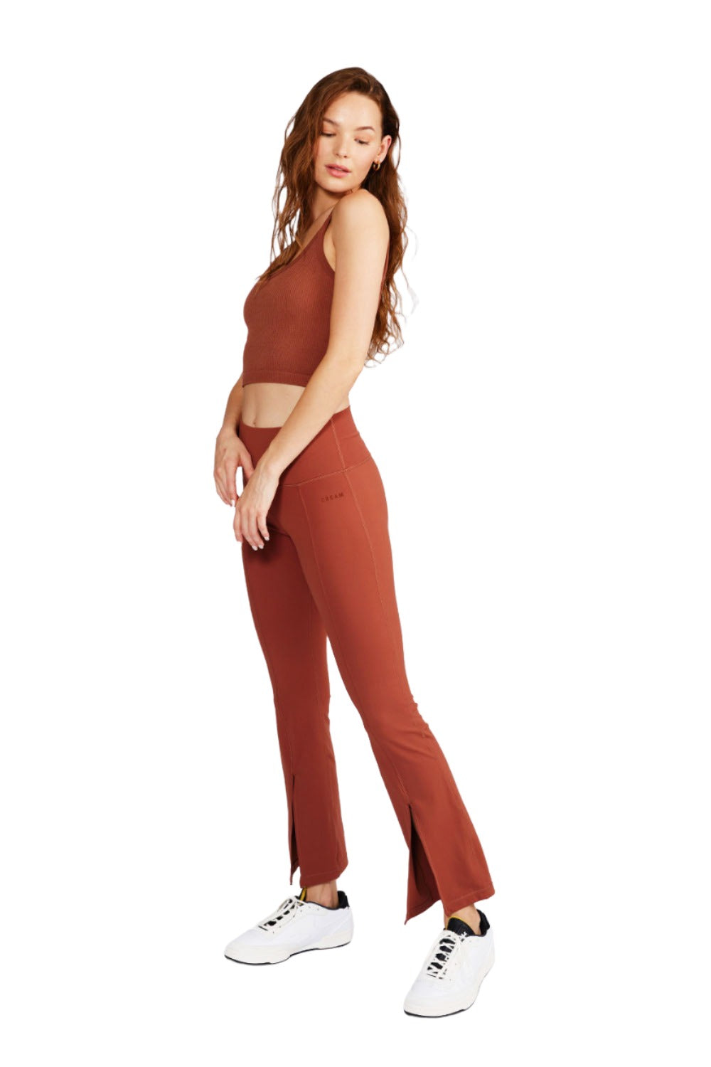 Cream Yoga Julia Front-Slit Flare Pants Rust