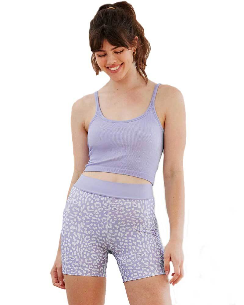 cream yoga Abby Pocket Biker Shorts - Lavender Print