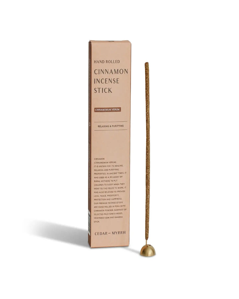 Cinnamon incense stick with packaging on a white background
