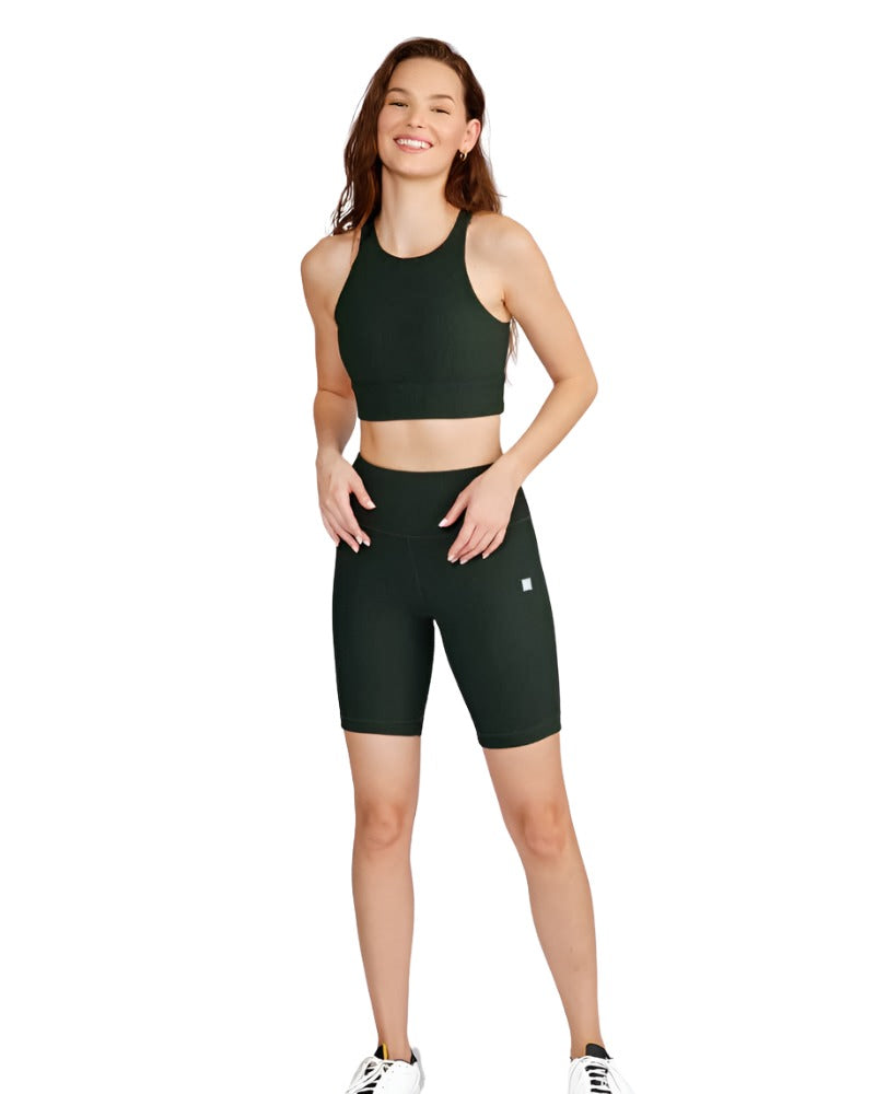 Cream Yoga Harper Biker Shorts 8" -  Hunter Green