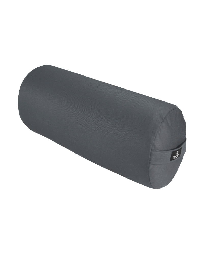 Gray cylindrical pillow on a white background