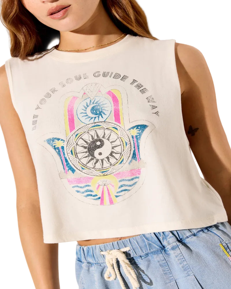 Close up of Spiritual Gangster Soul Guide Spirit Crop Tank soft worn-in fabric texture