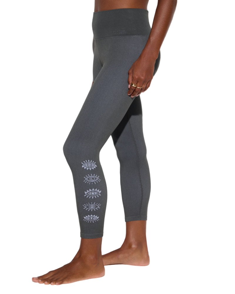 Gray leggings with white patterns on a white background