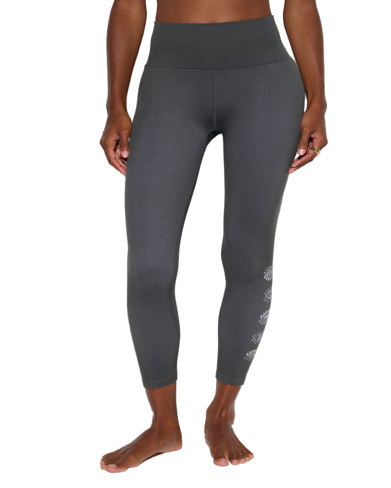 Gray leggings with white patterns on a white background