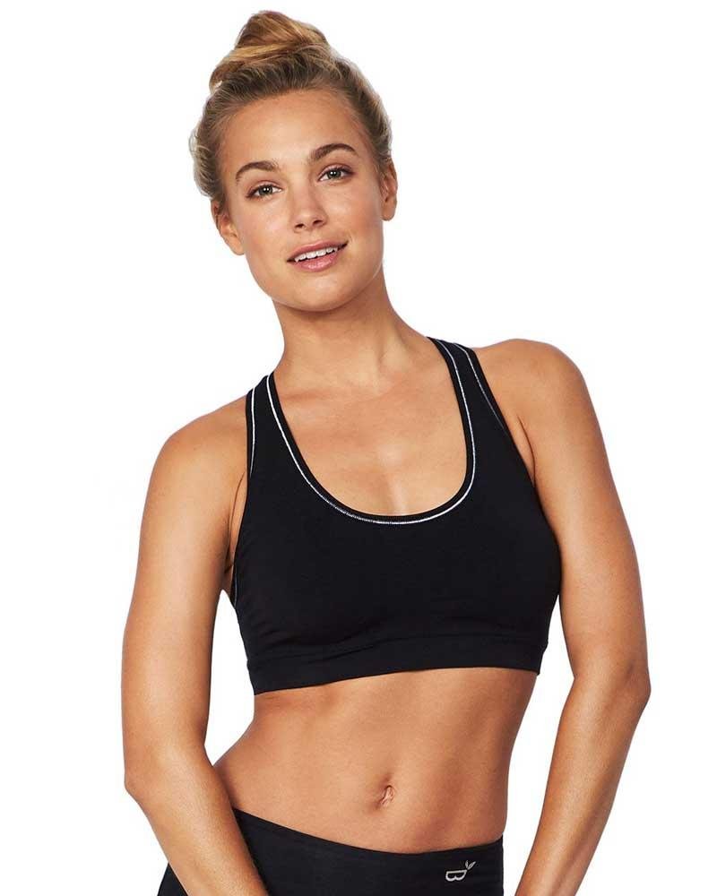  Boody Women's Racerback Sports Bra - Pullover Racerback Bra  with Removable Padding, Seamless Bras for Women - Wireless Bra for Medium  Support, Bamboo Viscose for All-Day Comfort - Black, Medium 