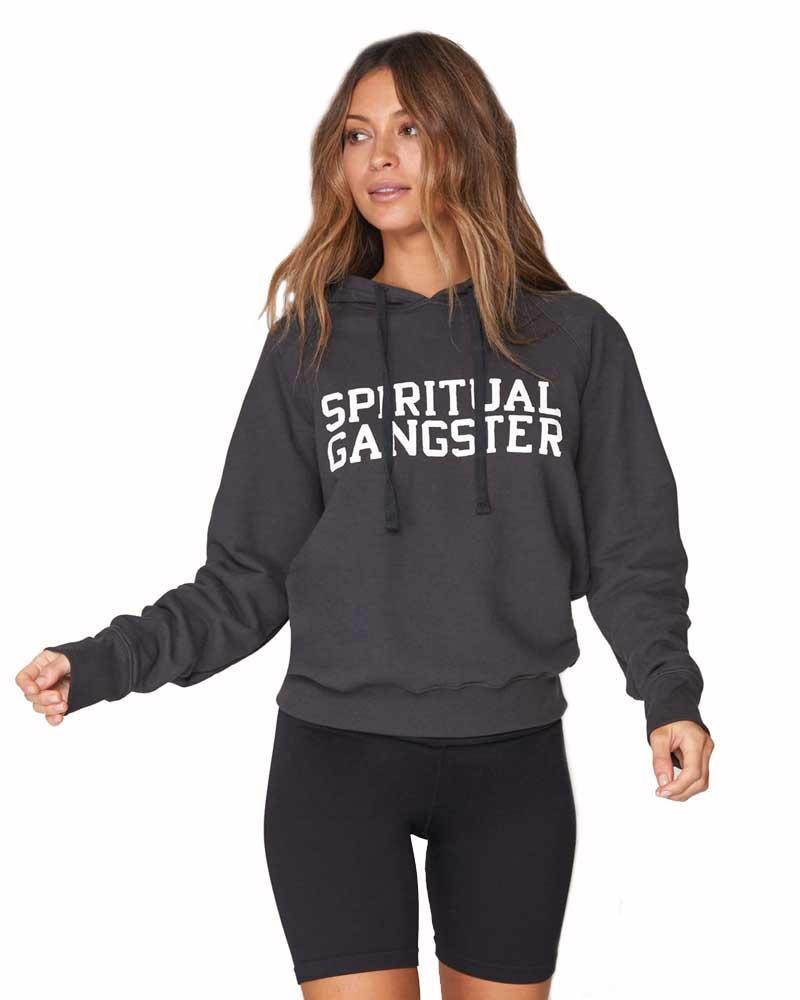 Spiritual Gangster Vintage Black Varsity Classic Raglan Hood - Mukha Yoga